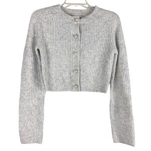 Abercrombie & Fitch Cardigan Sweater Womens X Small Gray Ribbed Pearl Buttons